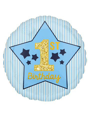 Hliníkový balónek k prvním narozeninám hvězda modrá 43 cm pro kluka