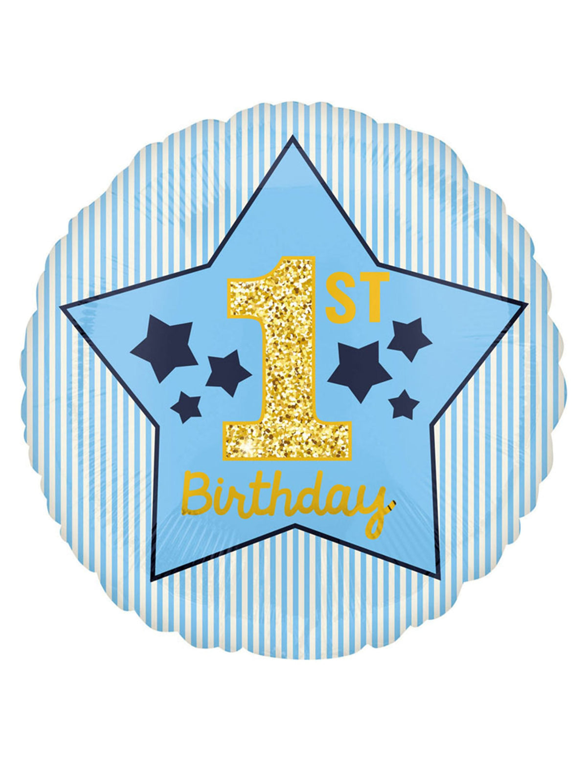 Ballon en aluminium 1st birthday étoile pour garçon bleu à rayures avec chiffre 1 doré