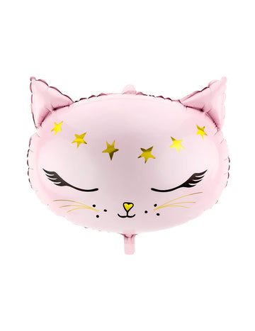 Ballon en aluminium chat pour enfant rose avec étoiles dorées