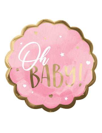 Oh baby růžový a zlatý vroubkovaný fóliový balónek 55 cm pro miminko