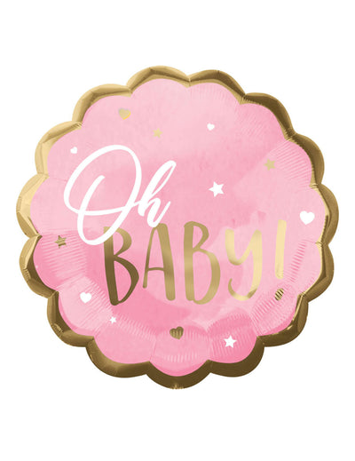 Ballon en aluminium festonné Oh Baby pour baby shower rose et or