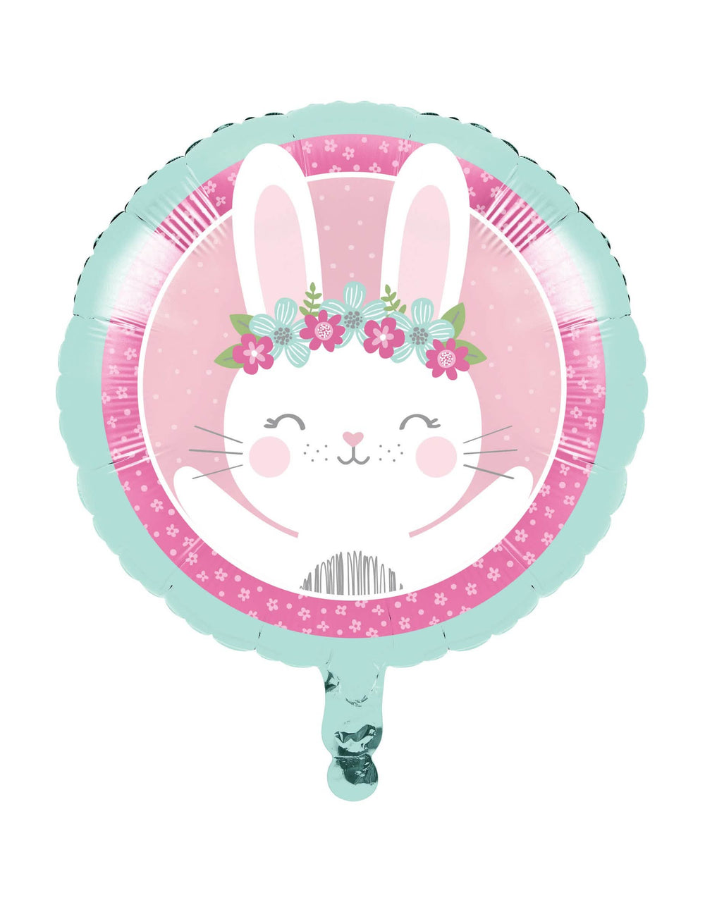 Malý hliníkový balóník s králíky pro dekoraci baby shower růžová a zelená máta s květinovou korunou