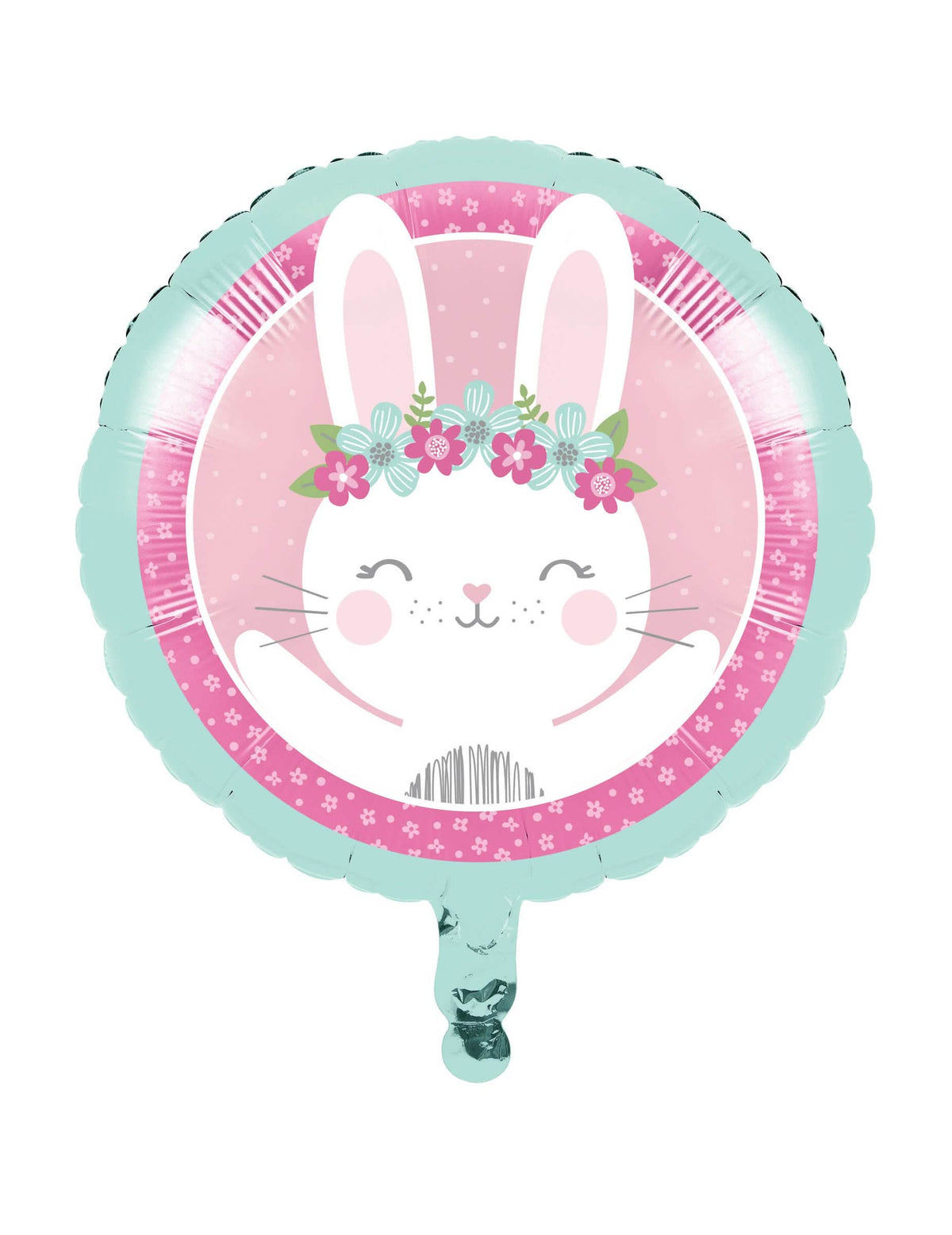 Malý hliníkový balóník s králíky pro dekoraci baby shower růžová a zelená máta s květinovou korunou