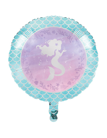 Ballon en aluminium sirène pour anniversaire bleu et rose iridescent