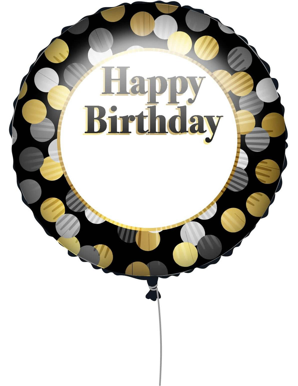 Pohled zepředu na přizpůsobitelný balón Happy Birthday