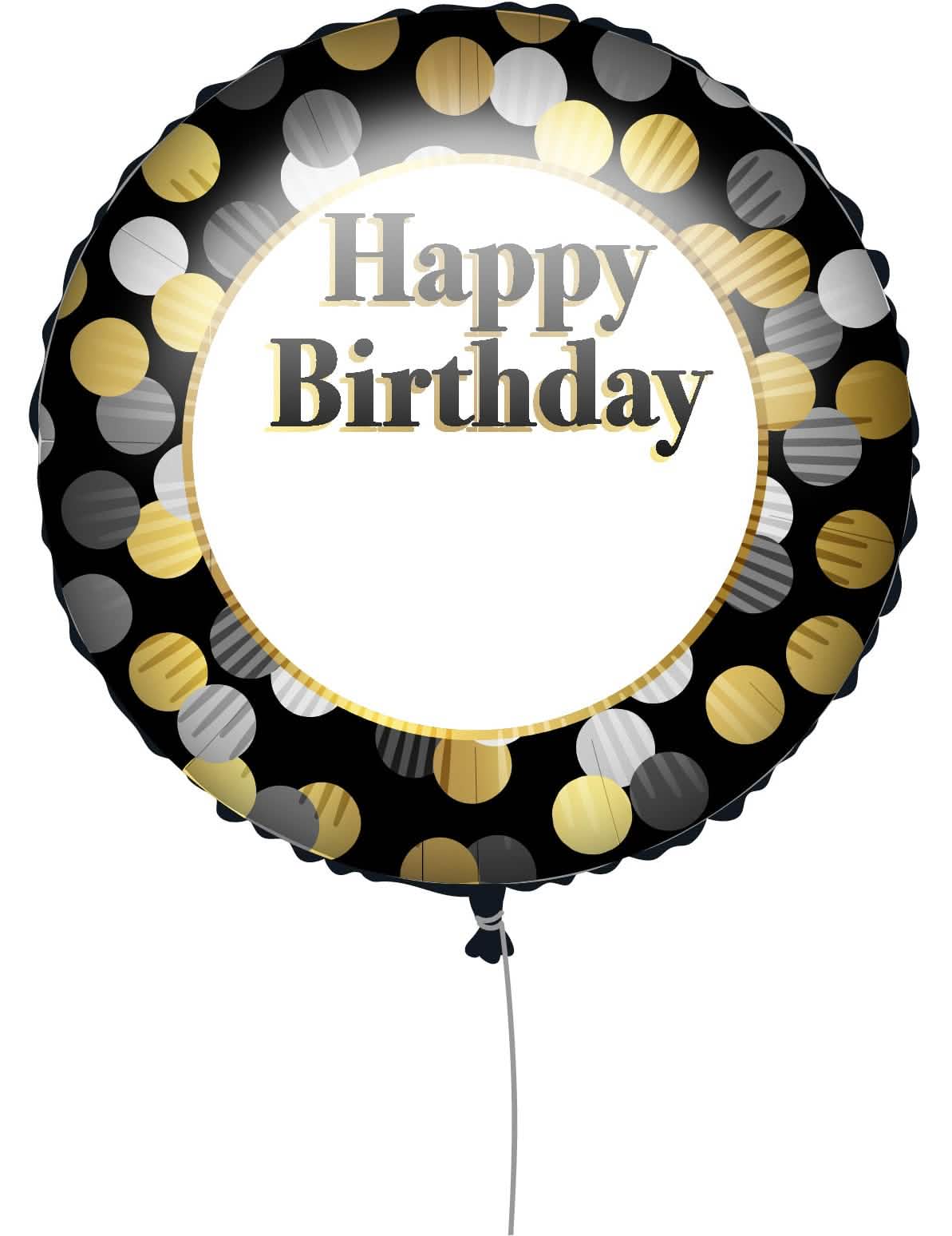 Pohled zepředu na přizpůsobitelný balón Happy Birthday
