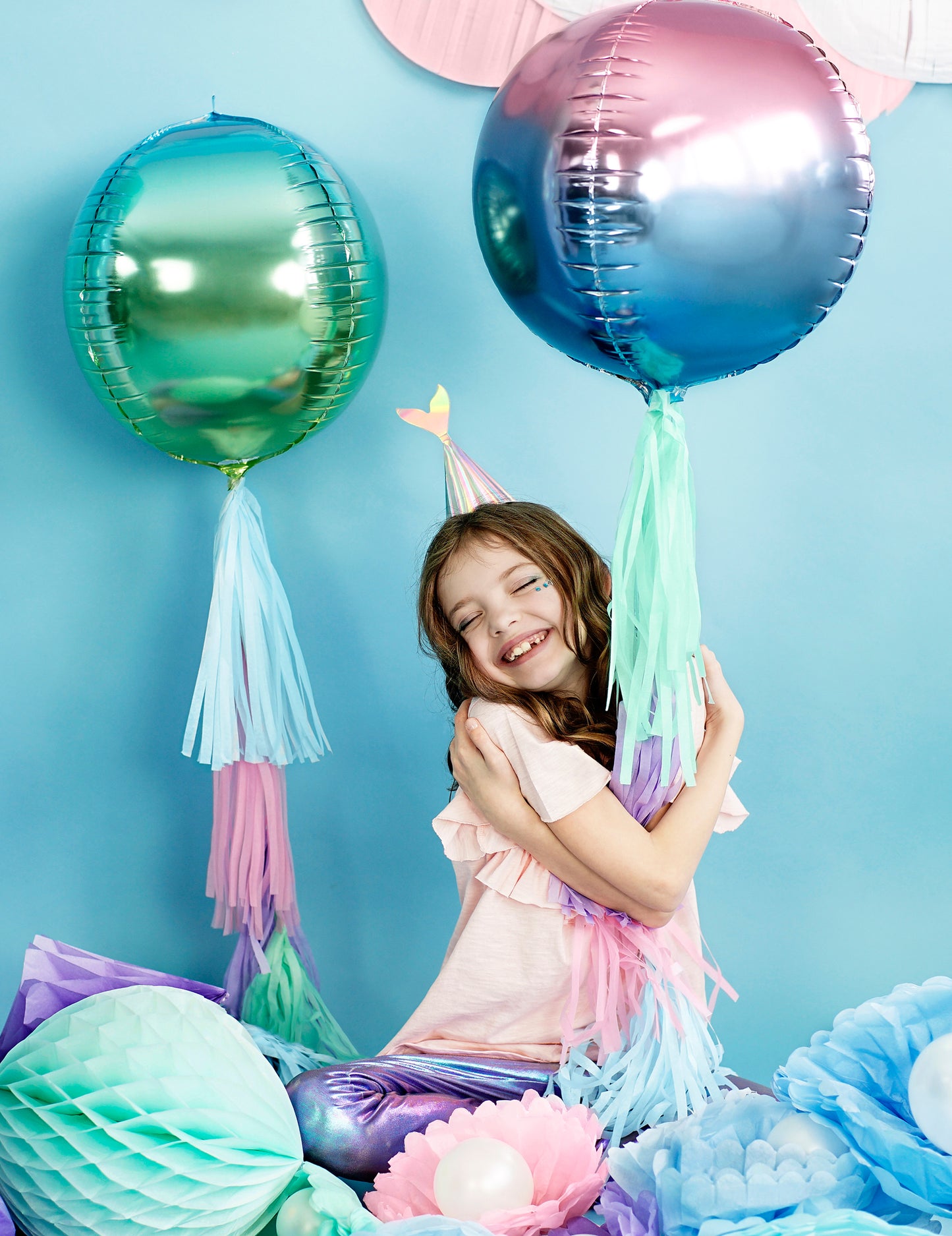Rosa-blauer Farbverlauf Aluminium-Kugelballon 35 cm, heliumgeeignet