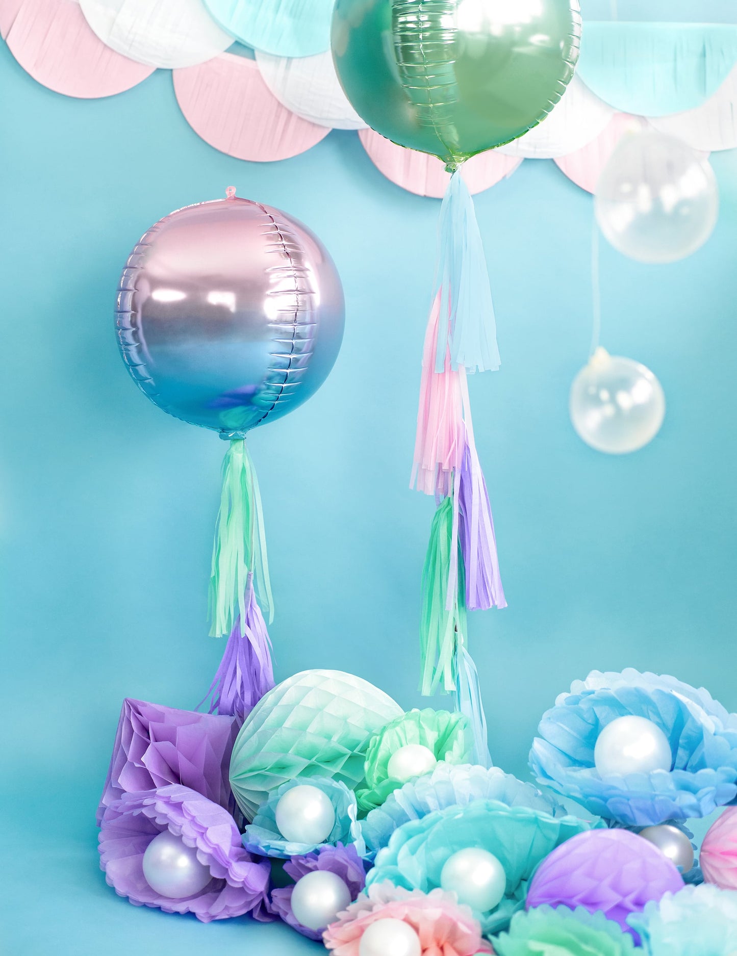 Růžový a modrý gradientní hliníkový kulový balónek 35 cm nafukovací helium