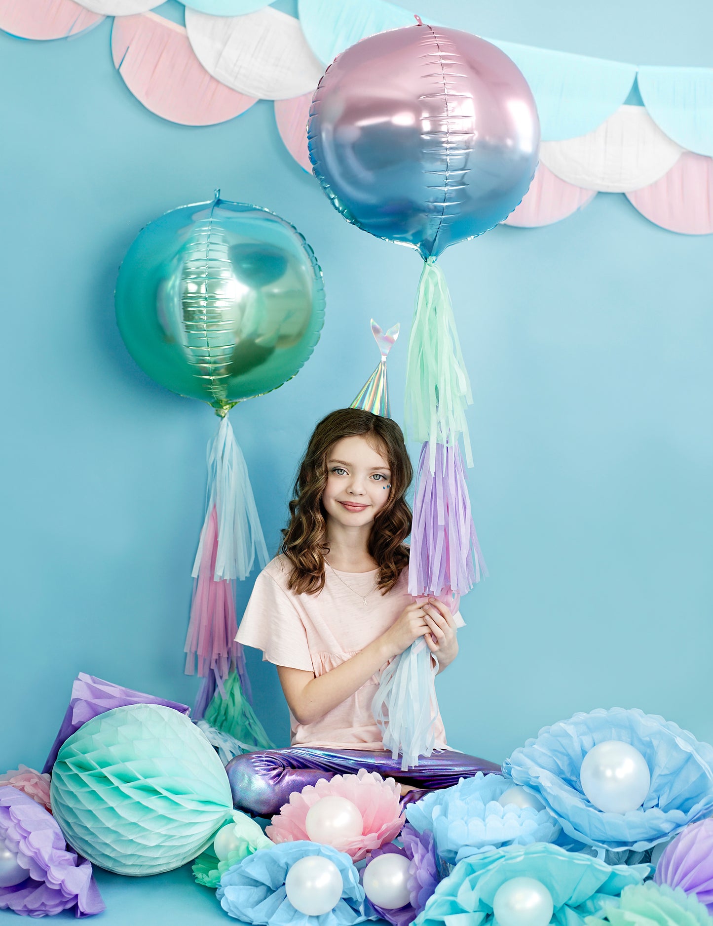 Rosa-blauer Farbverlauf Aluminium-Kugelballon 35 cm, heliumgeeignet