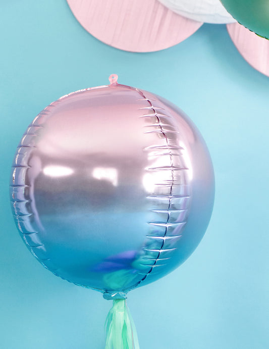Rosa-blauer Farbverlauf Aluminium-Kugelballon 35 cm, heliumgeeignet