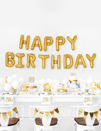 Hliníkové balónky všechno nejlepší k narozeninám zlaté 35 cm v girlandě