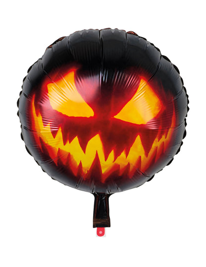 Mise en situation dans un décor d'Halloween du ballon aluminium citrouille terrifiante