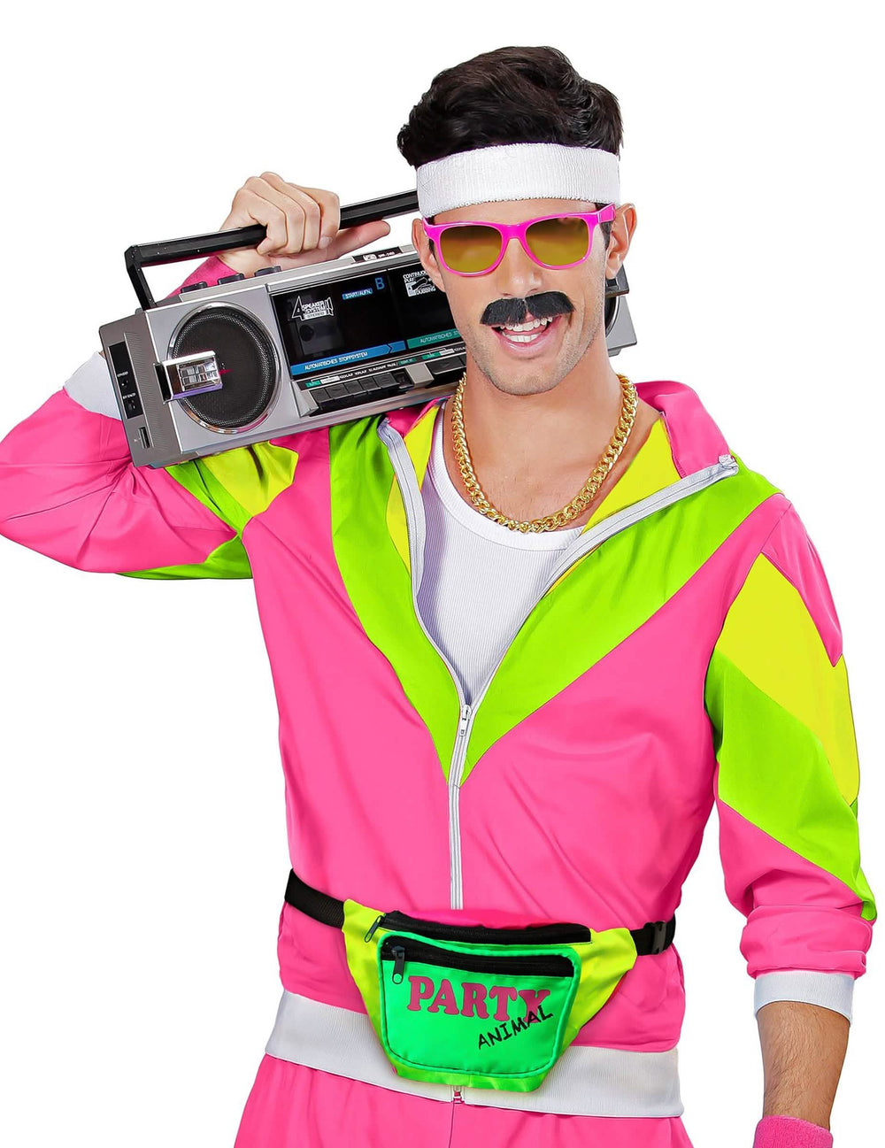 Pohled zepředu na nošení ledvinky ve stylu 80. let na párty