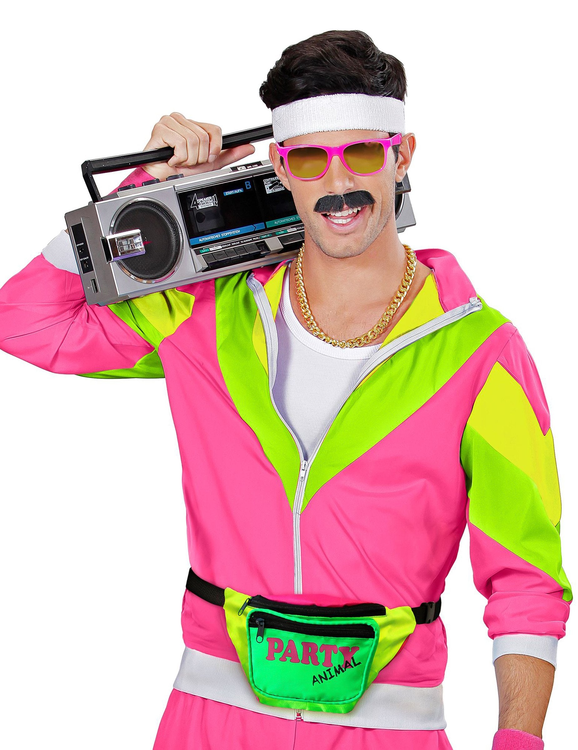 Vue de face de la sacoche portée du Banane années 80 party