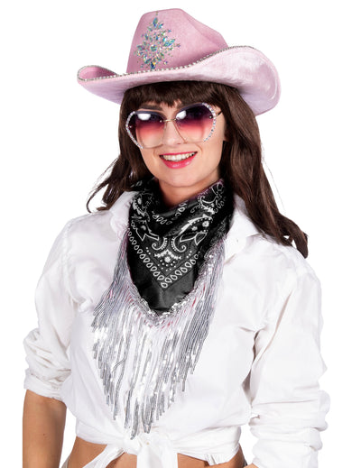Černý bandana s třásněmi ze sequinů pro dospělé