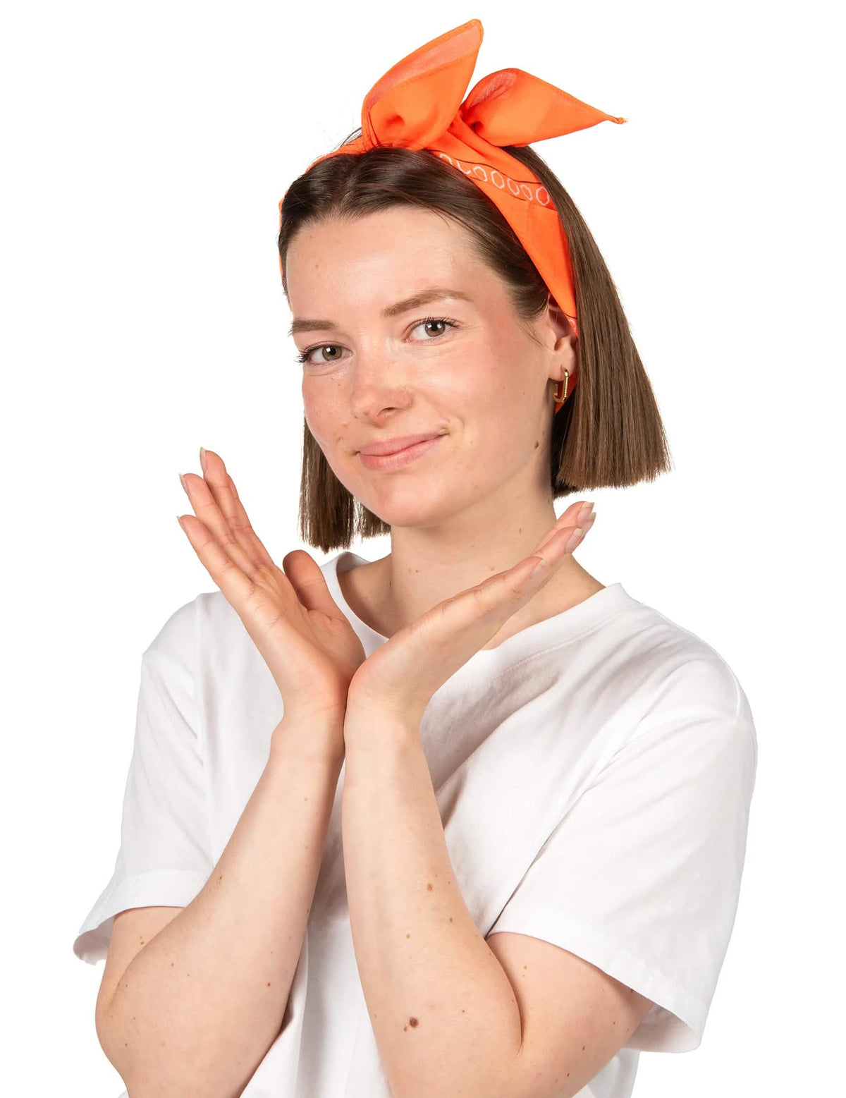 Nošený jako čelenka s uzlem bandany pro dospělého neon oranžová