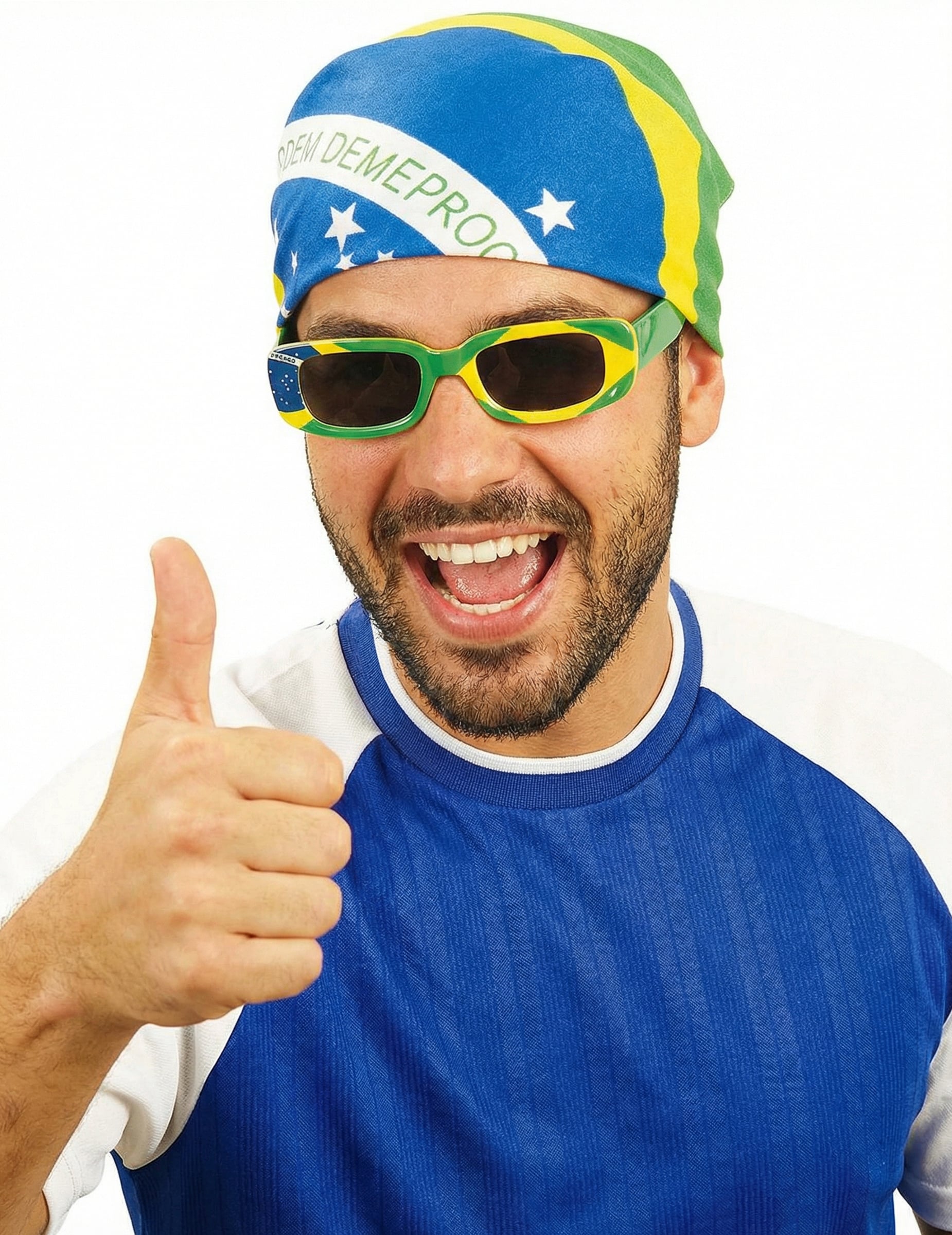Bandana supporter Brésil pour adulte bleu vert et jaune