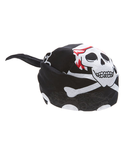 Bandana têtes de mort et chaine pour adulte noir avec imprimé blanc et rouge