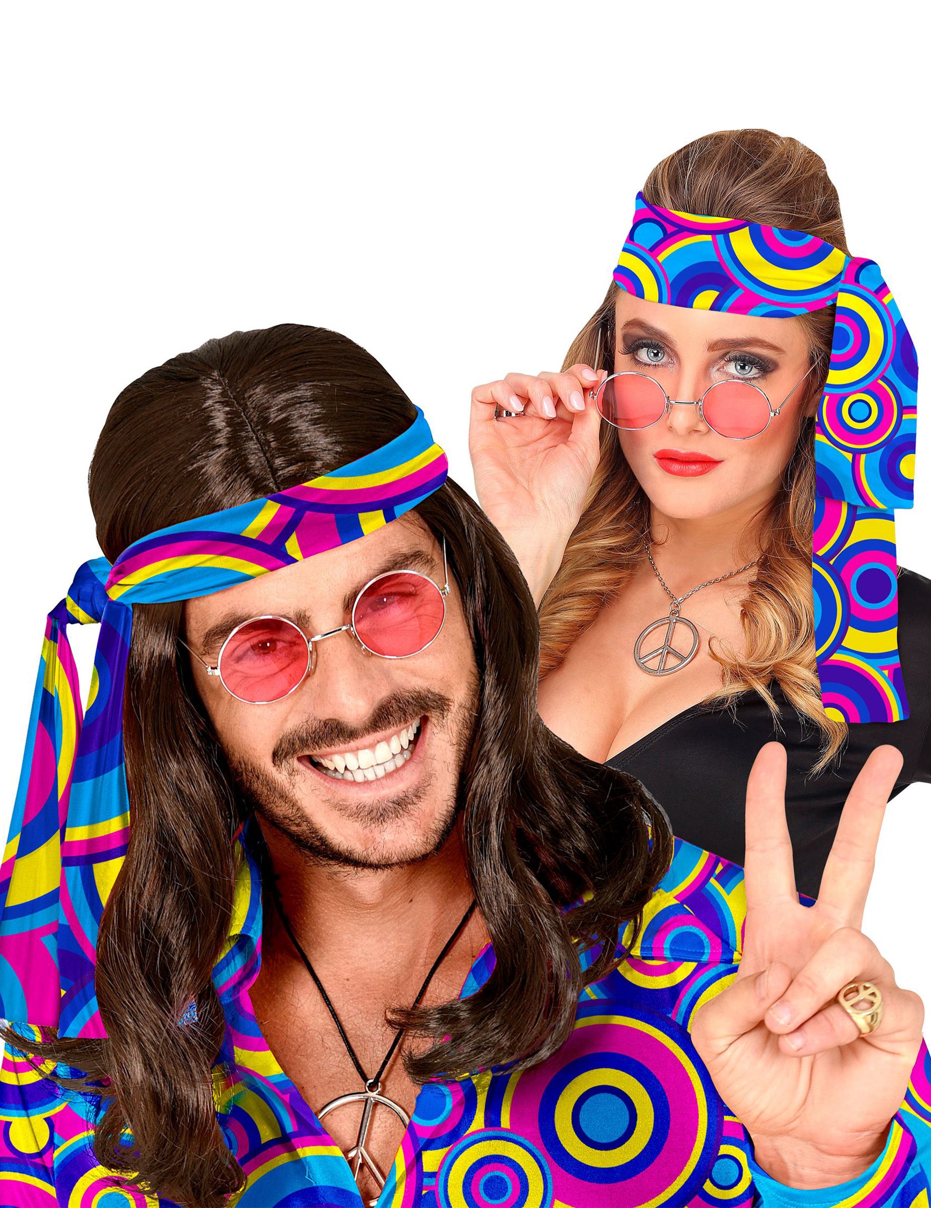 Bandeau années 70 pour adulte bleu à motifs de bulles colorées