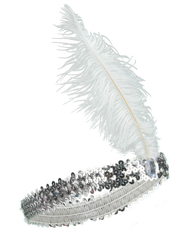 Dámská stříbrná čelenka Charleston s flitry a peřím