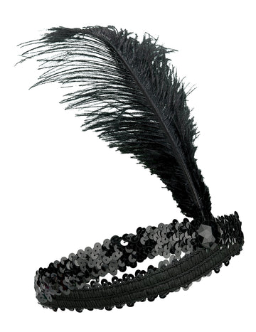 Dámská černá čelenka Charleston s flitry a peřím