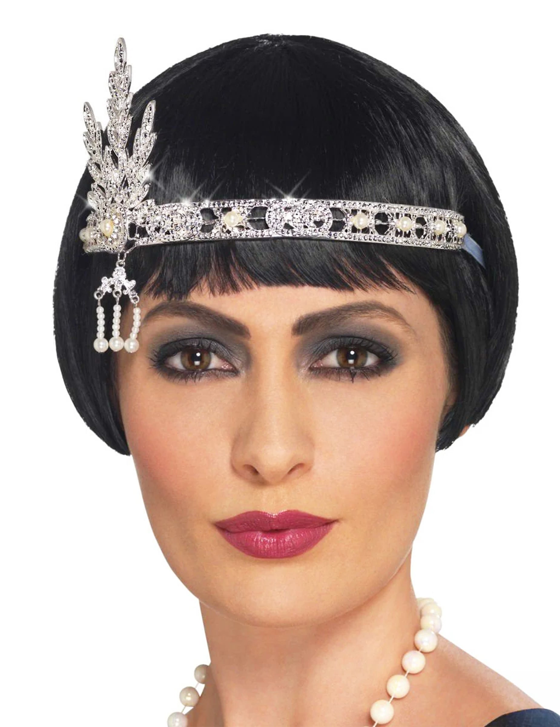 Bandeau charleston pour adulte argenté avec breloques