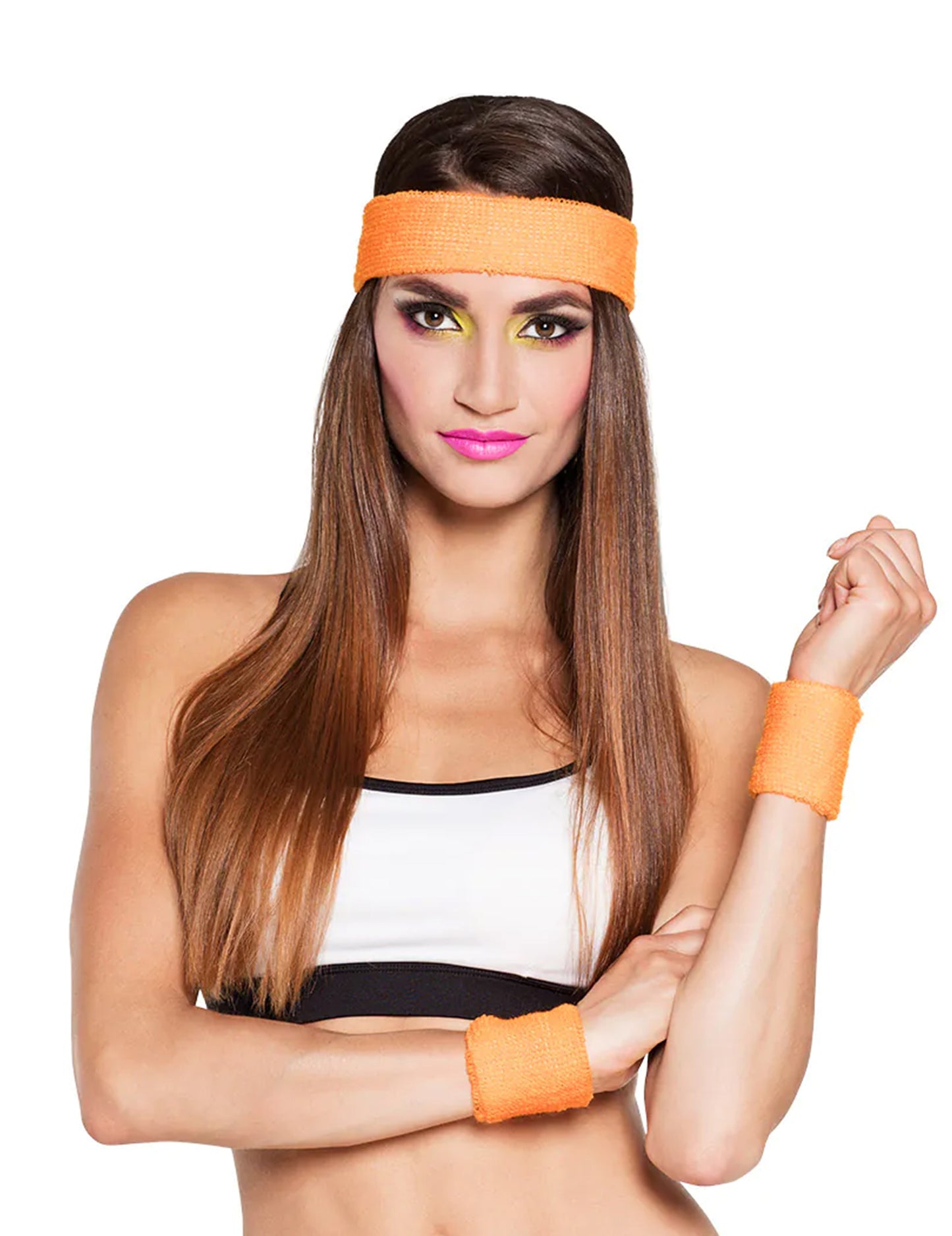 Bandeau et poignets 80's pour adulte orange