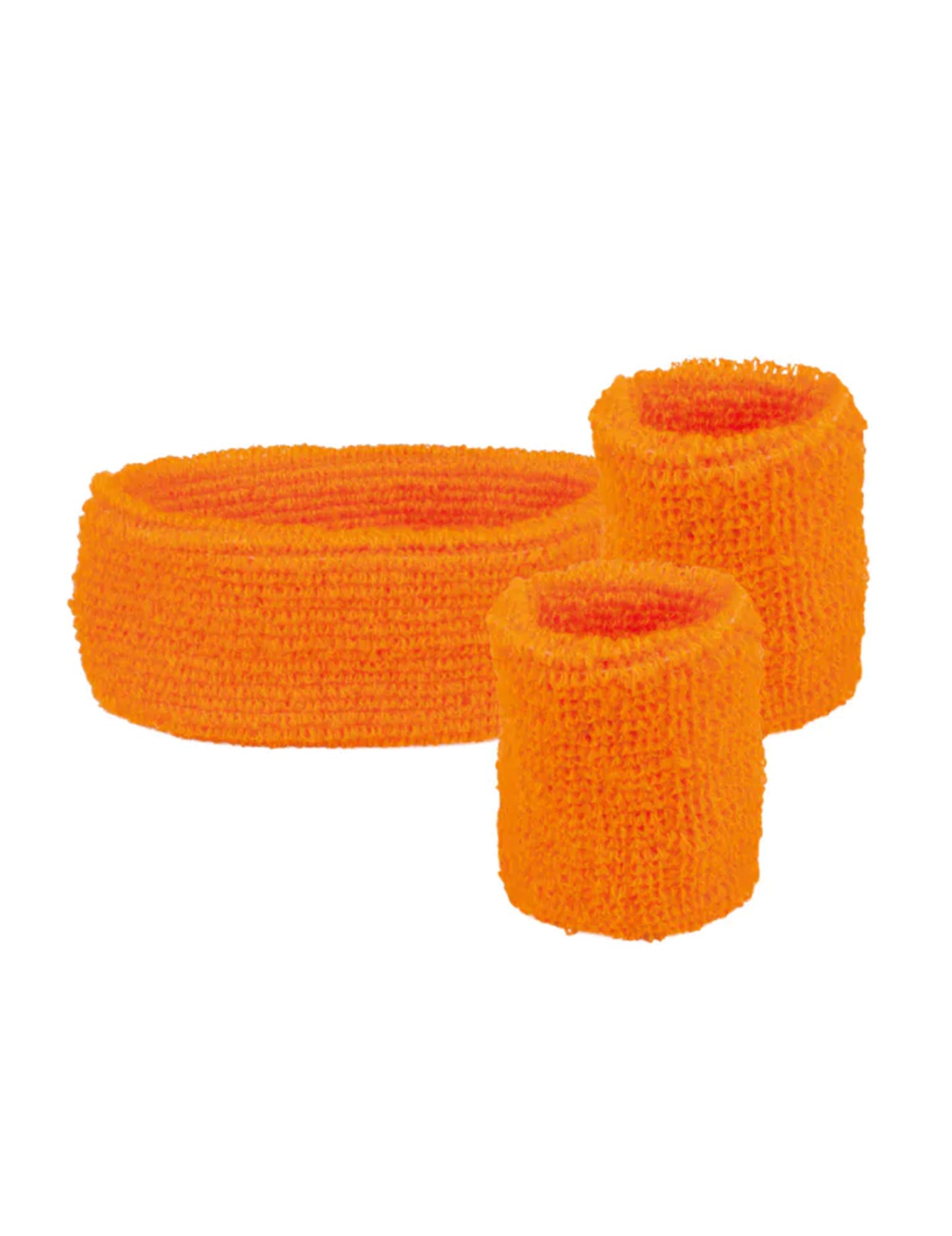 80er Set Schweißbänder und Stirnband orange