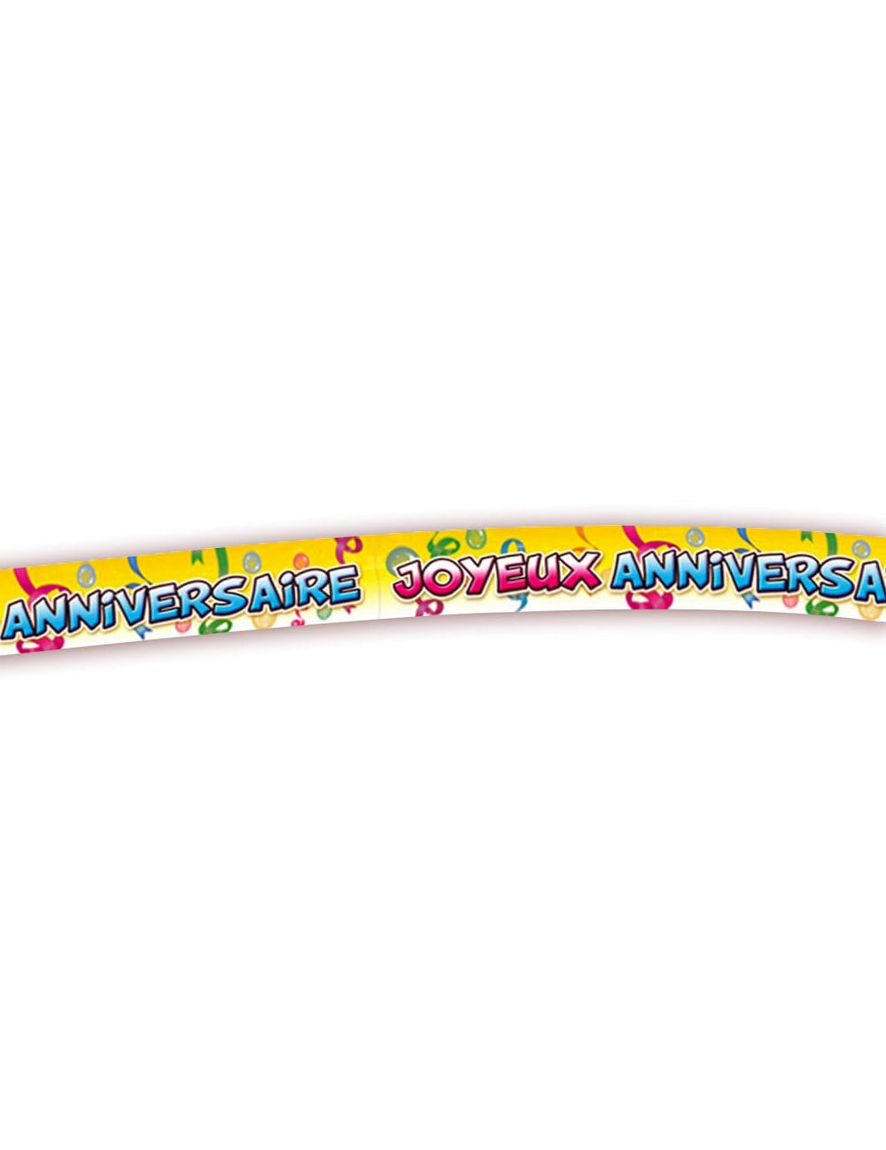 Banderole Joyeux Anniversaire pour fête jaune avec lettrage et serpentins multicolores