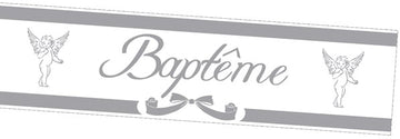 Stříbrný banner na křest s andílky 2,44 m 
