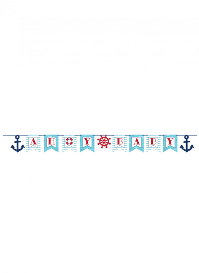 Bannière en carton ahoy baby petit bateau thème marin pour bébé bleue et rouge