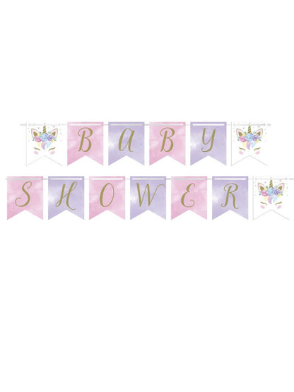 Pohádkový jednorožec kartonový banner 2,1 m s vlajkami