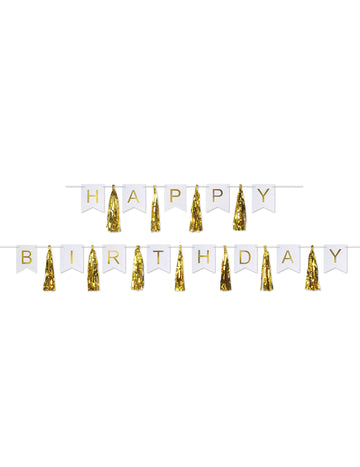 Střapec k narozeninám zlatá a bílá girlanda 4,56 mv kartonu