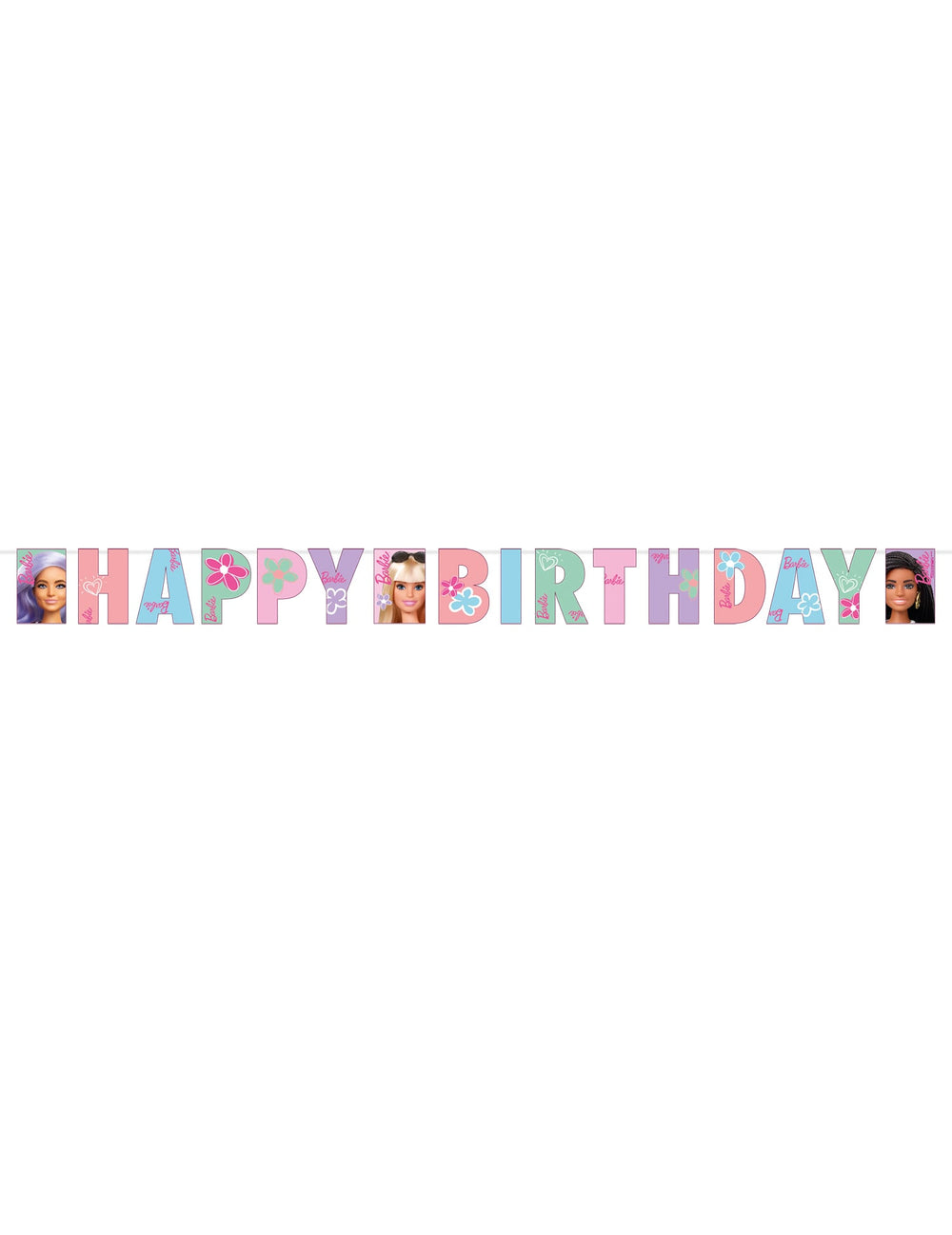 Vue de face de la bannière en papier Happy Birthday Barbie Sweet Life