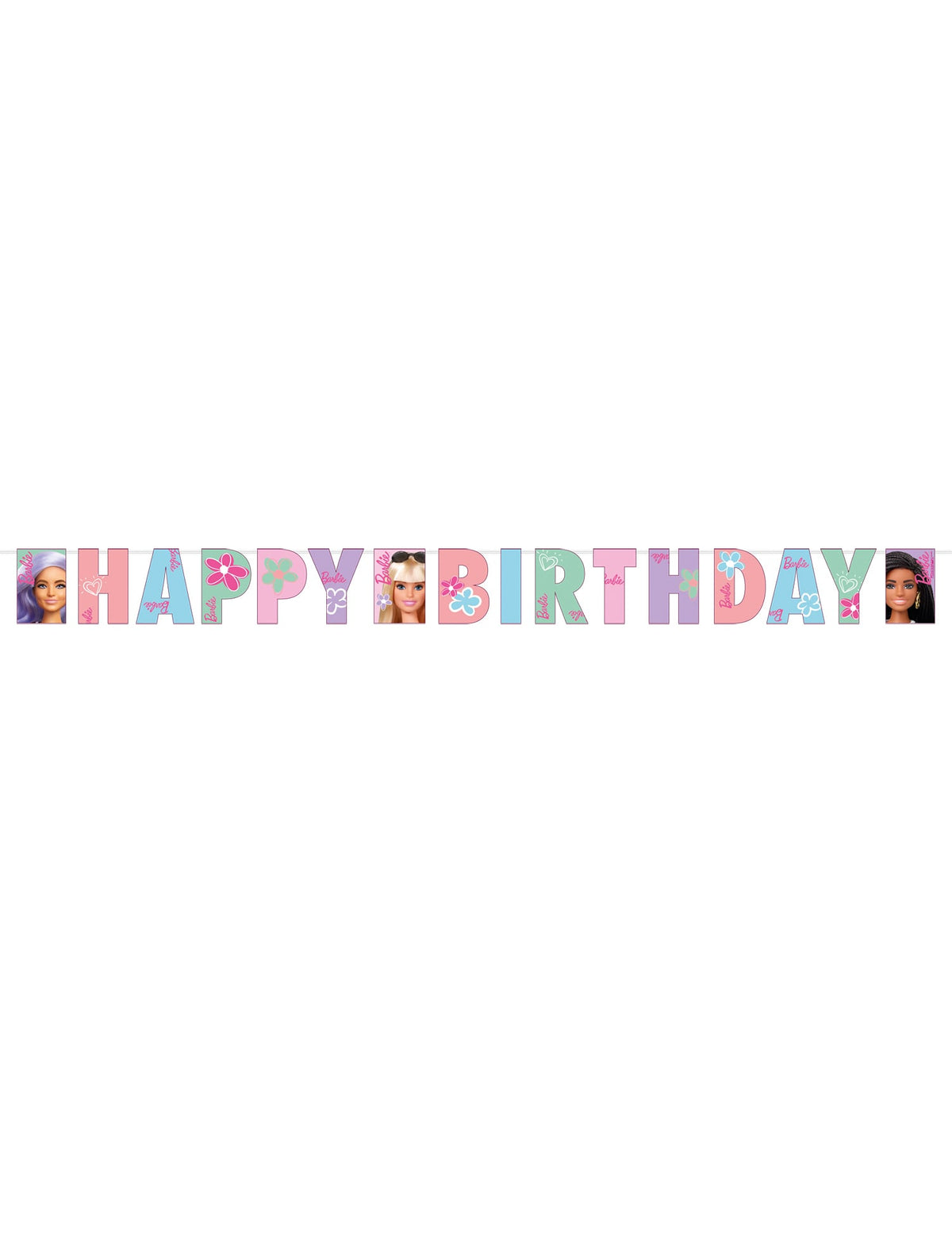 Vue de face de la bannière en papier Happy Birthday Barbie Sweet Life