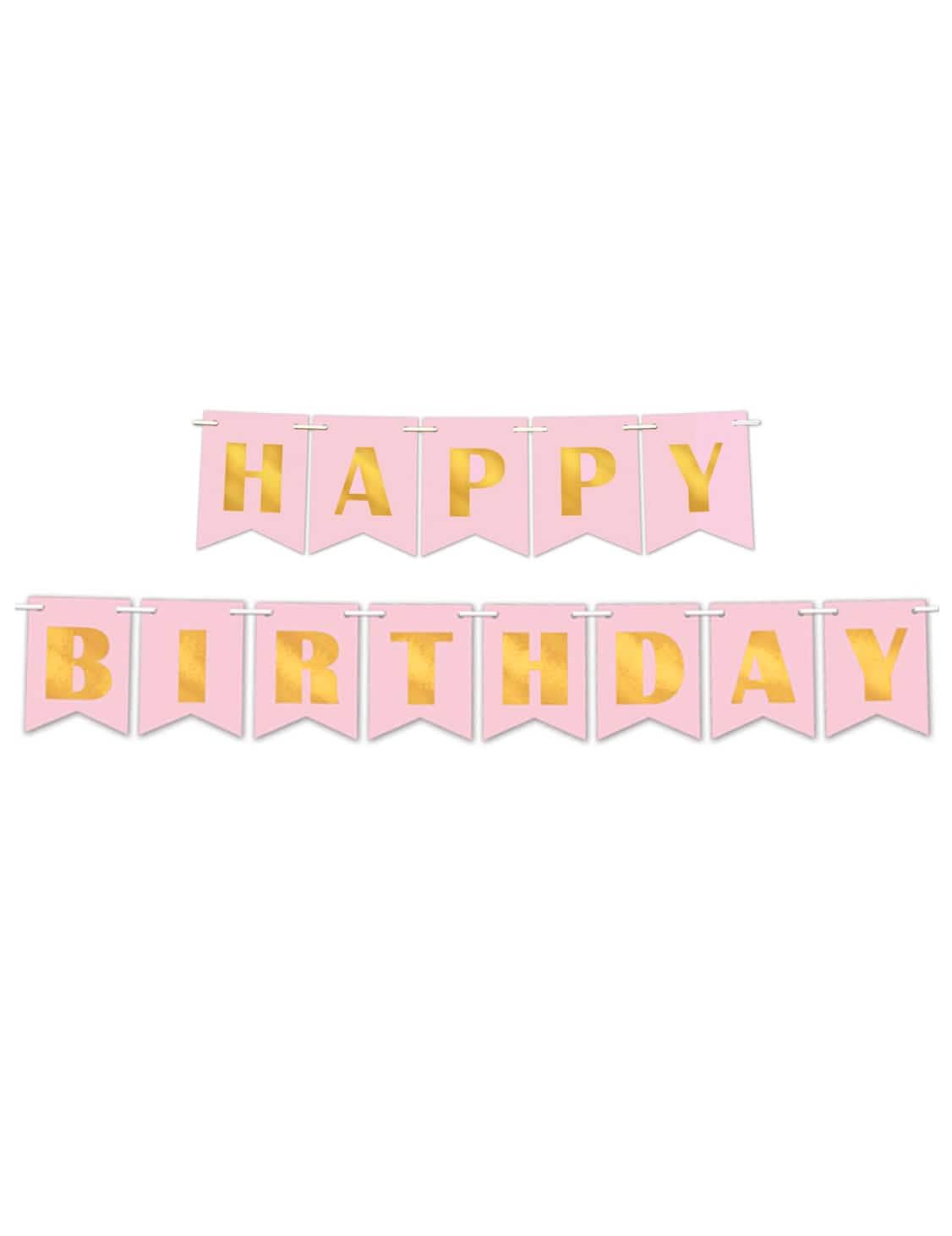 Papírový banner happy birthday pro narozeniny v pudrově růžové a metalické zlaté
