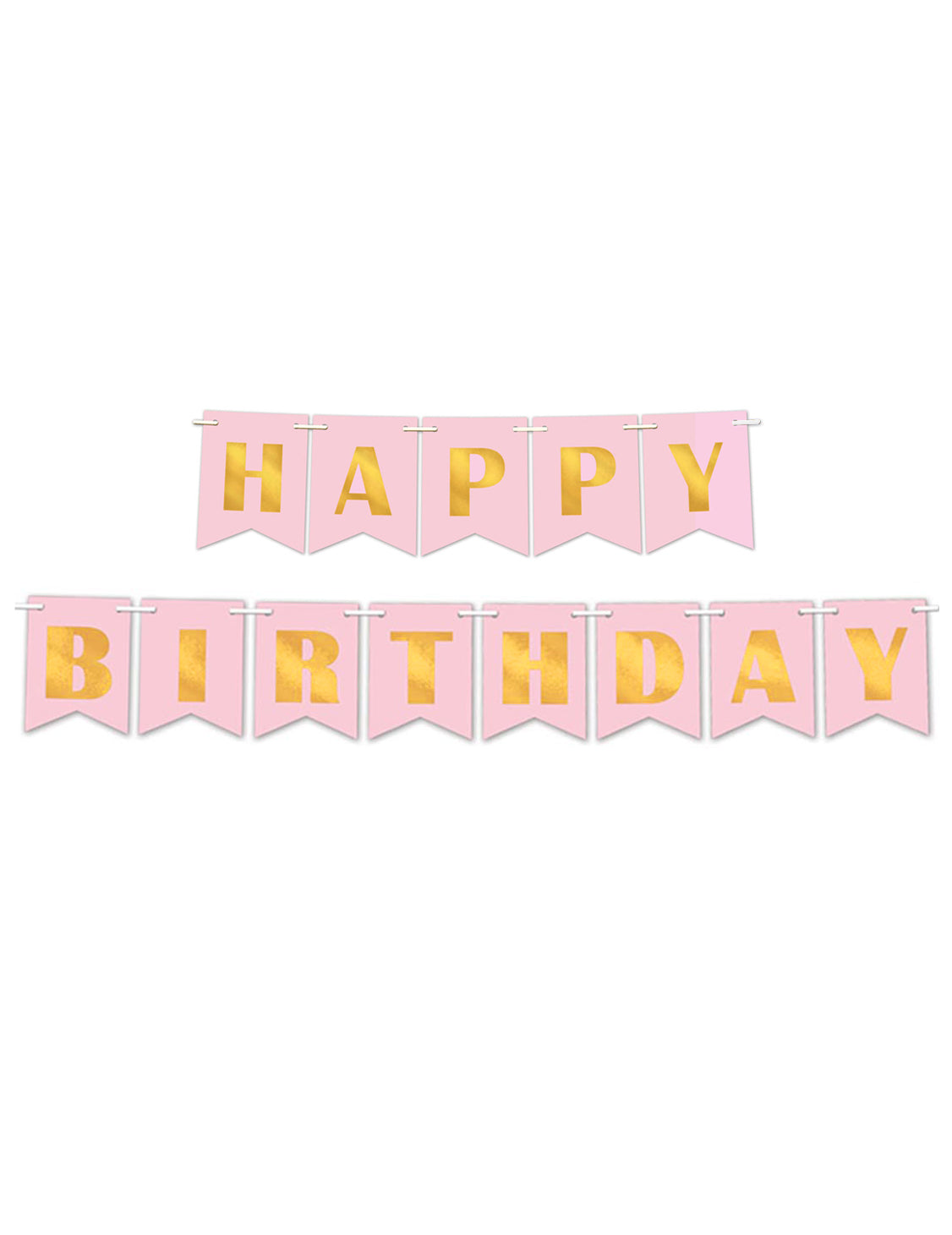 Pudrově růžový a kovový zlatý papírový banner k narozeninám 15 cm x 3 m