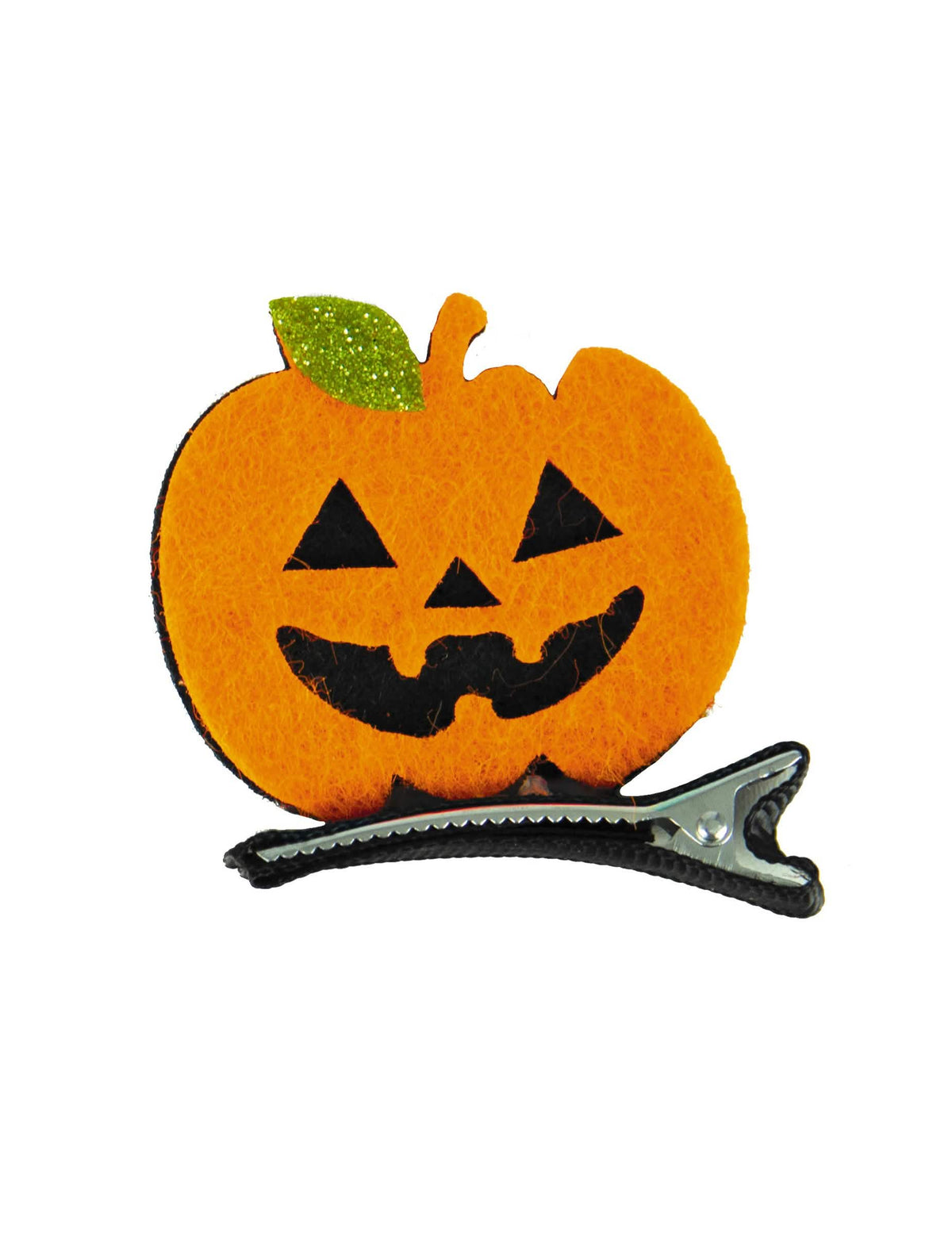 Sponka dýně pro halloween oranžová z plsti s třpytivým listem