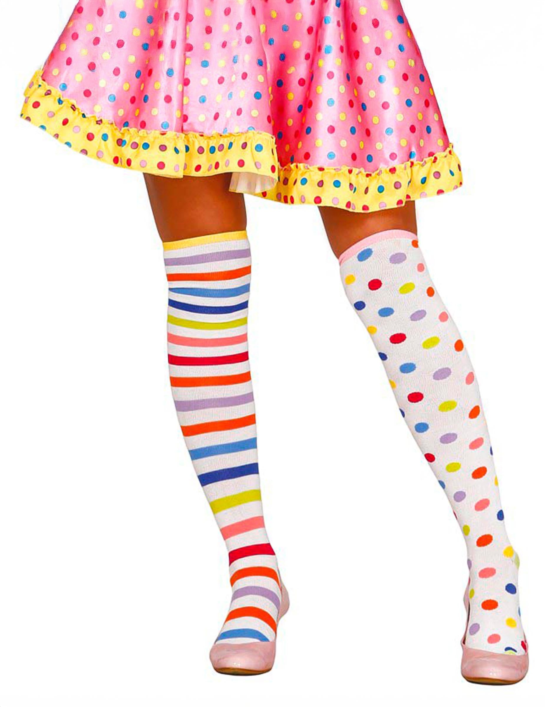 Bas clown pastel pour femme multicolores dépareillés à rayures et à pois