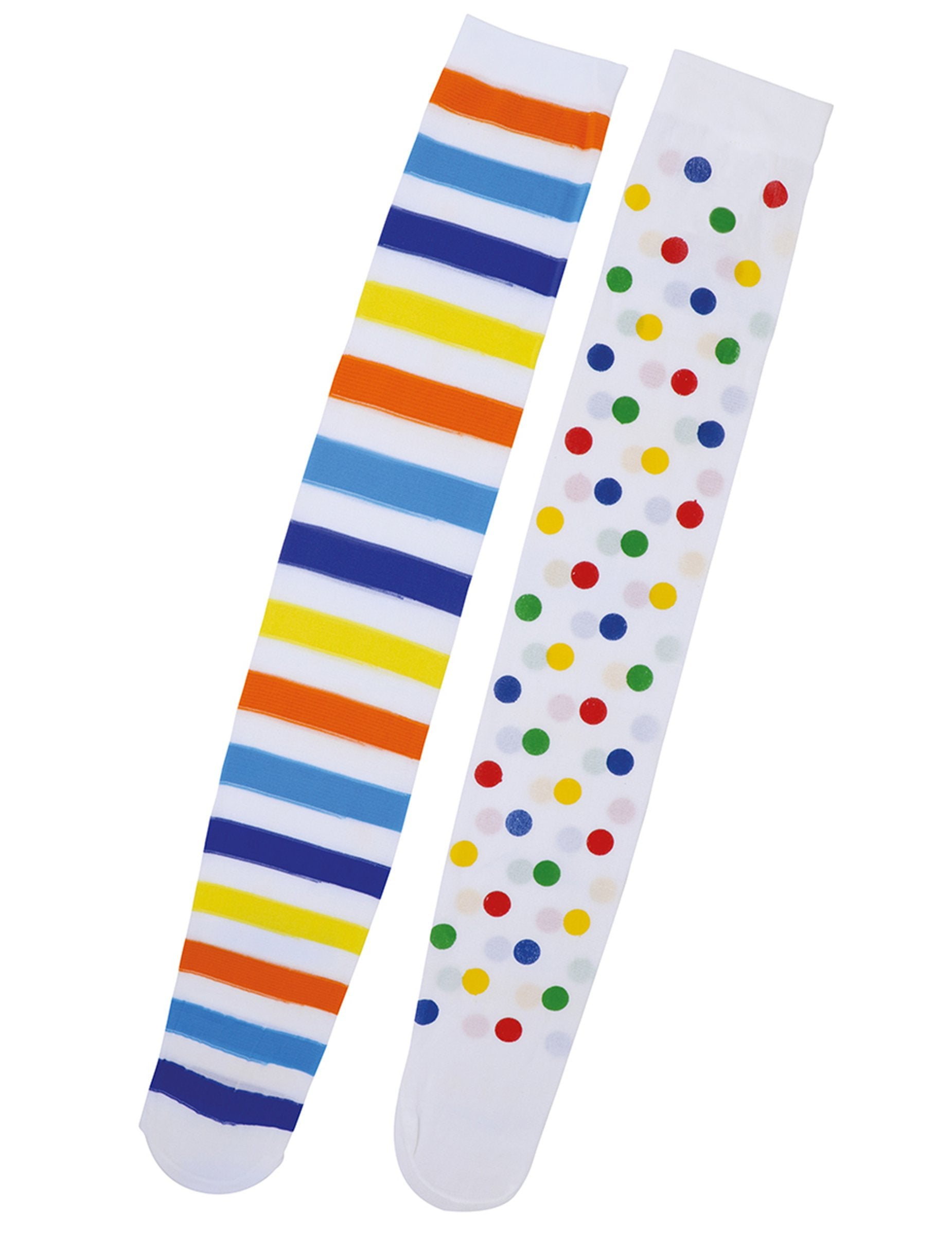 Détail des motifs à rayures et à pois du bas clown pastel pour femme