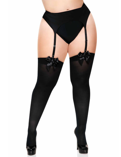 Dámské černé neprůhledné punčochy s mašlemi ve větších velikostech