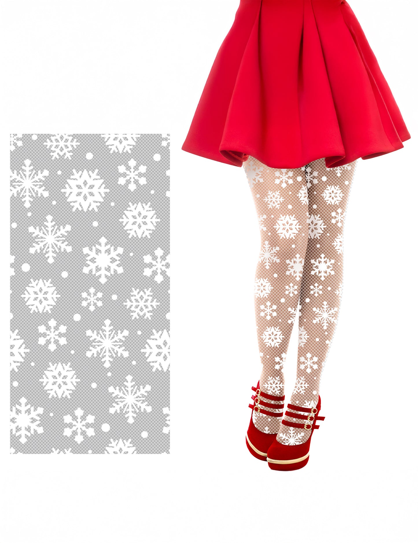 Bas résille à motifs flocons de Noël pour adulte blancs