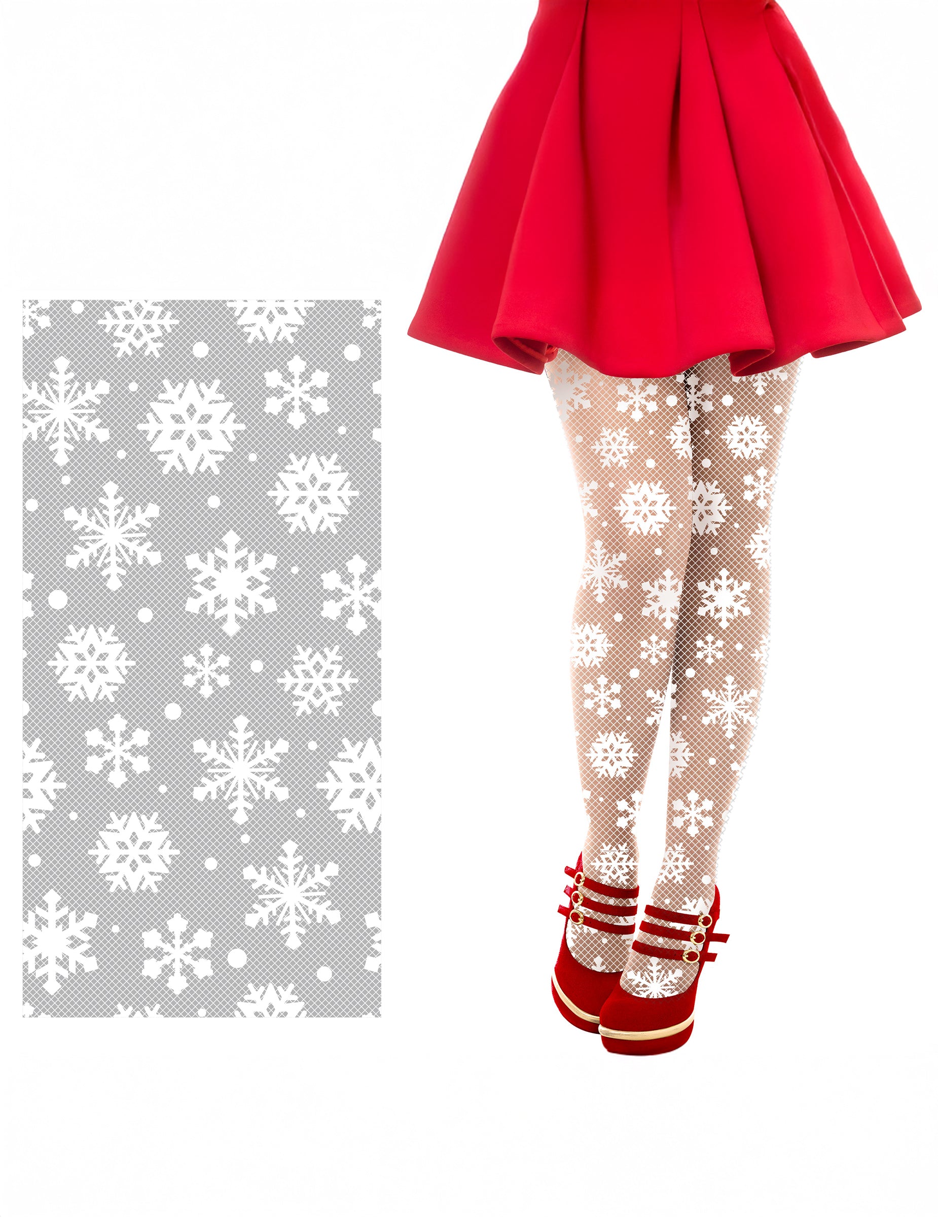 Bas résille à motifs flocons de Noël pour adulte blancs