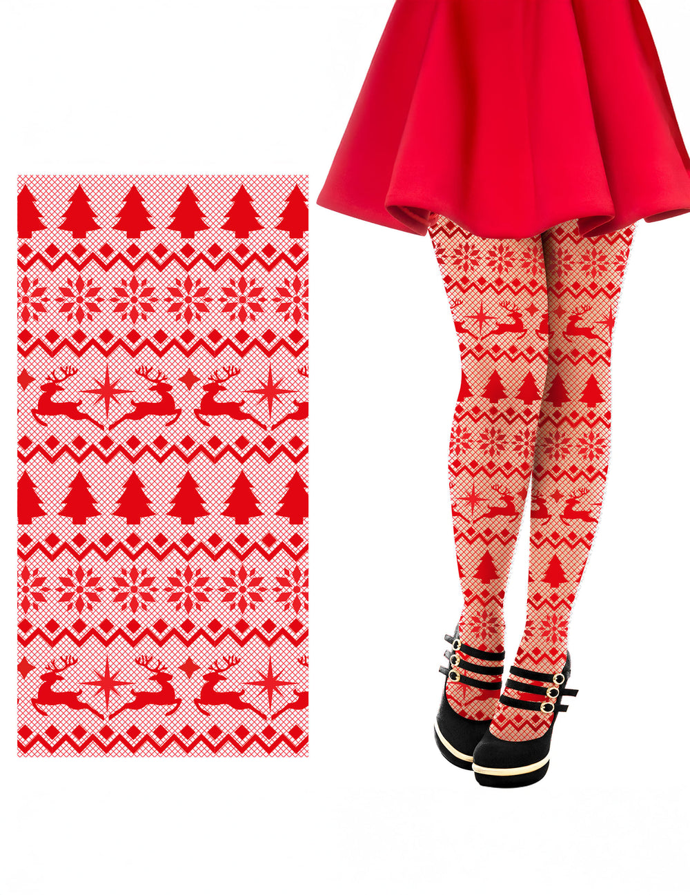 Collants résille à motifs Noël pour adulte rouges