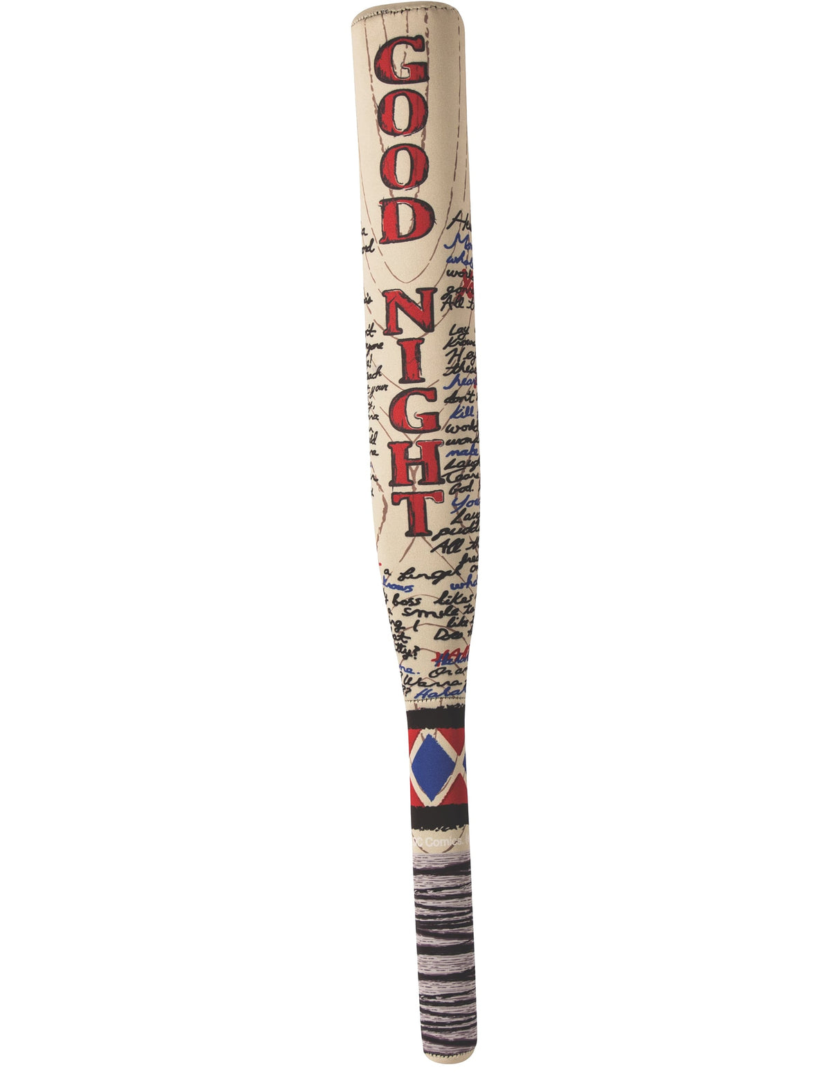 Batte en mousse Harley Quinn pour adulte beige avec inscriptions Good Night rouges et noires