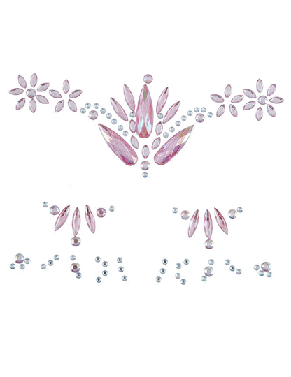 Vue d'ensemble de la planche du bijoux pour visage adhésifs cristaux pour femme roses