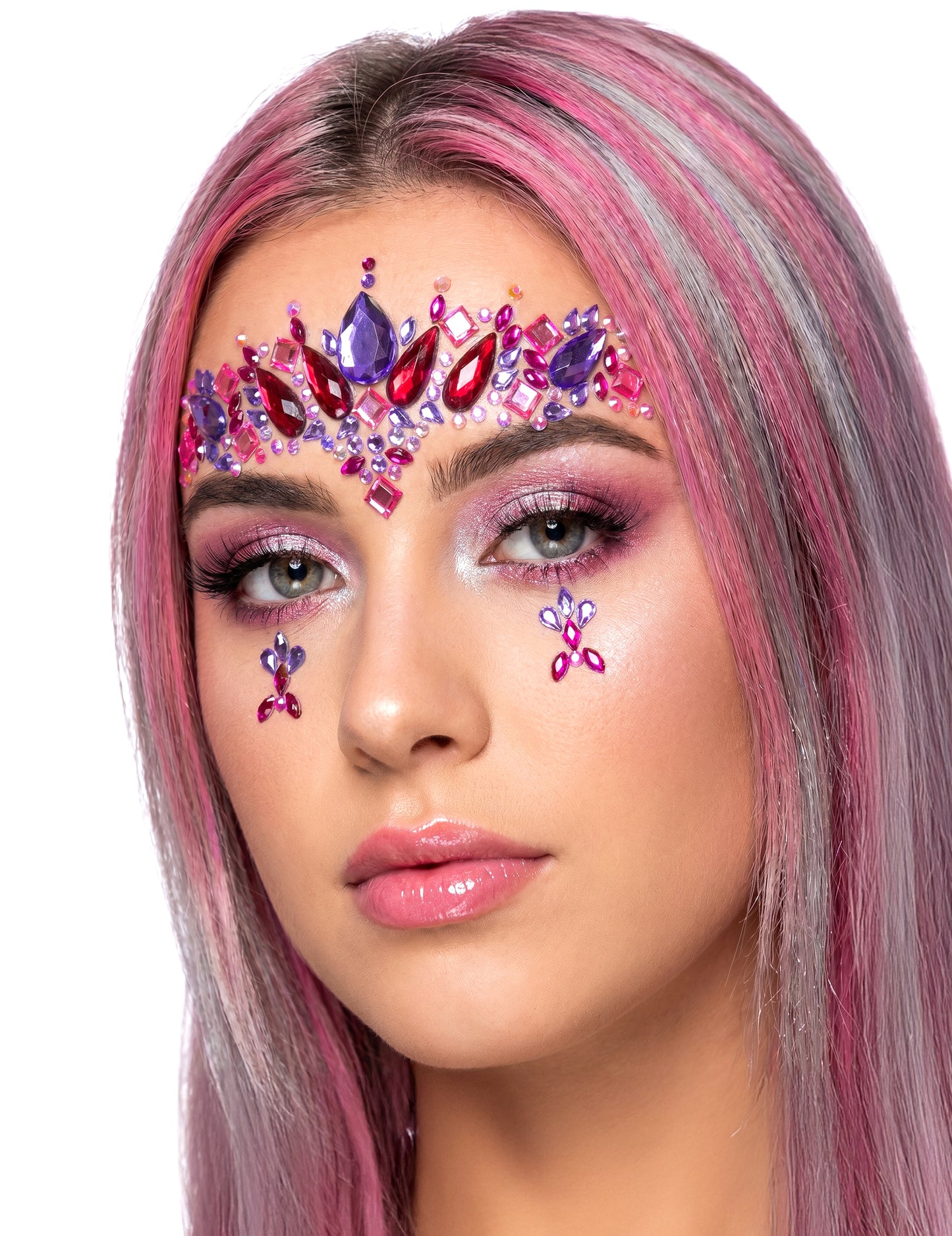 Glitzersteine fürs Gesicht selbstklebend Festival-Zubehör lila-rot-pink