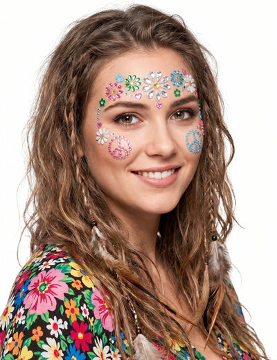 Hippie květinové samolepicí šperky na obličej