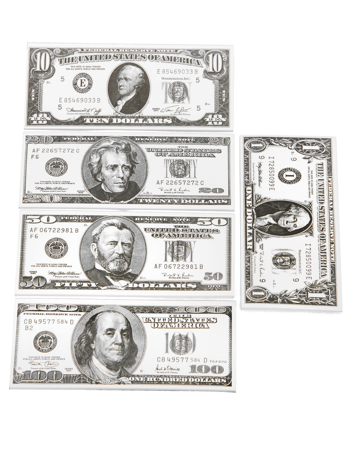 Billets dollars pour déguisement de différentes valeurs