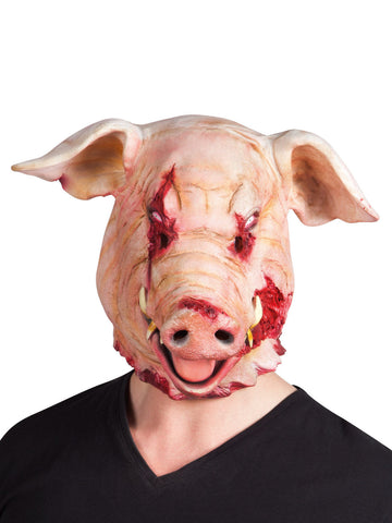Masque tête de cochon ensanglanté pour adulte rose avec défenses